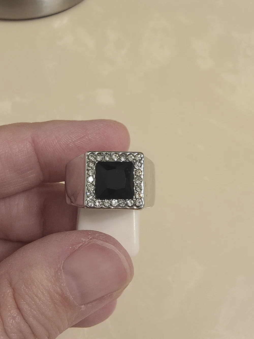 Men's Silver CZ and Onyx Statement Ring Size 8